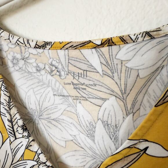 [J. Jill] Yellow Floral Luxe Supima V-Neck Easy Tee Short Sleeve T-Shirt Size XL - Picture 9 of 10